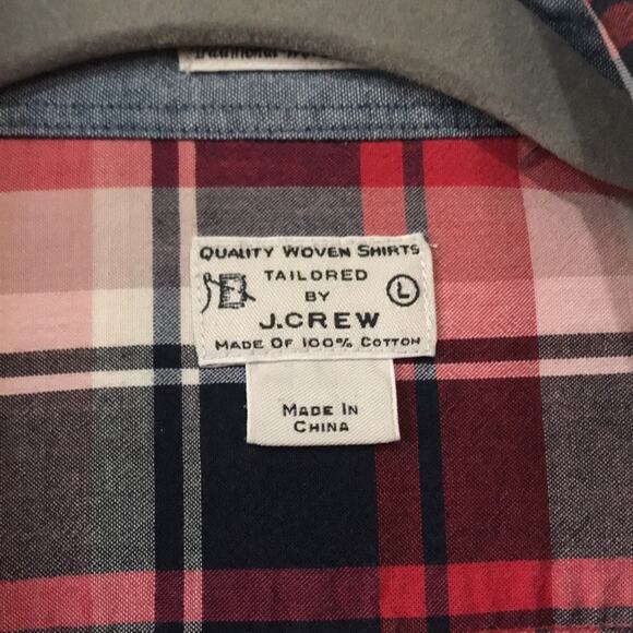 J. Crew Woven Plaid Men's Indian Madras Size Large Button Down Shirt Red Blue - Picture 2 of 5
